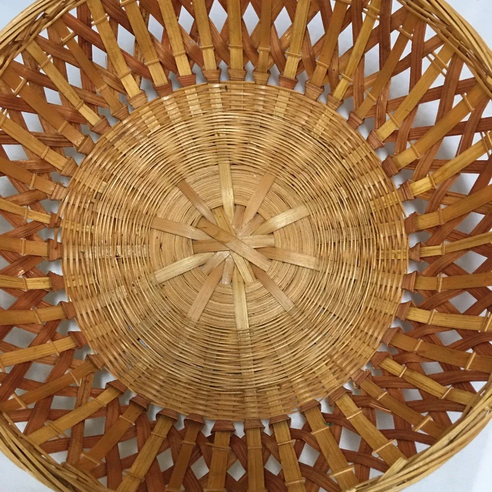 Woven Wicker Basket Bowl Home Decor 9.5in Brown Round Lattice Design Cottagecore